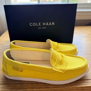 Cole Haan Bright Yellow "Sunray yellow" Canvas Penny Loafers